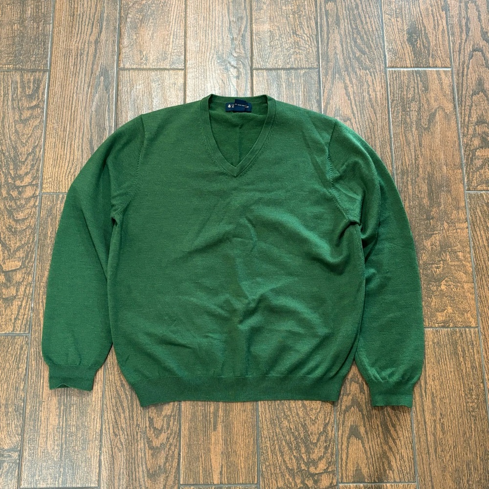 Brooks Brothers Sweater Adult Large Green Merino Wool Stretch V Neck Pullover